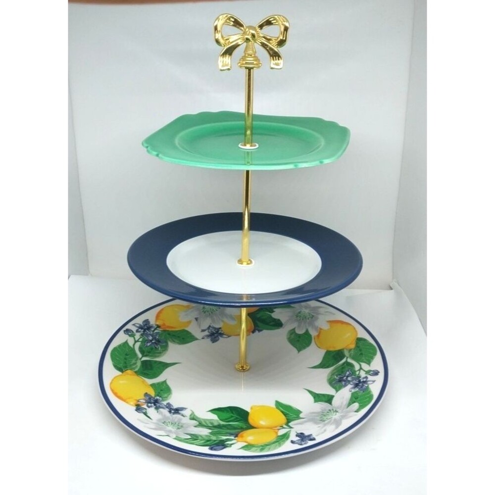 Custom Three Tier Tea Party Cake Stand Hand Made Lemon Deco Serving Tray